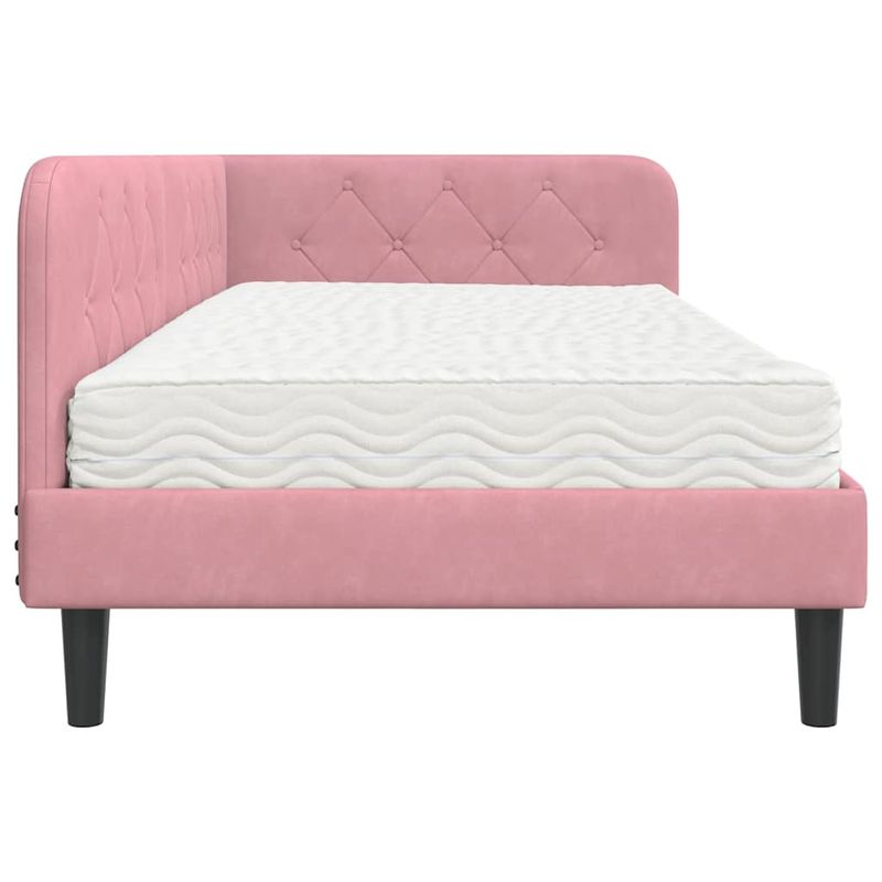 Casa si Gradina - Mobilier - Paturi si accesorii - Paturi - Cadru de pat coltar cu saltea Roz 100 x 200 cm Catifea - Infinity.ro