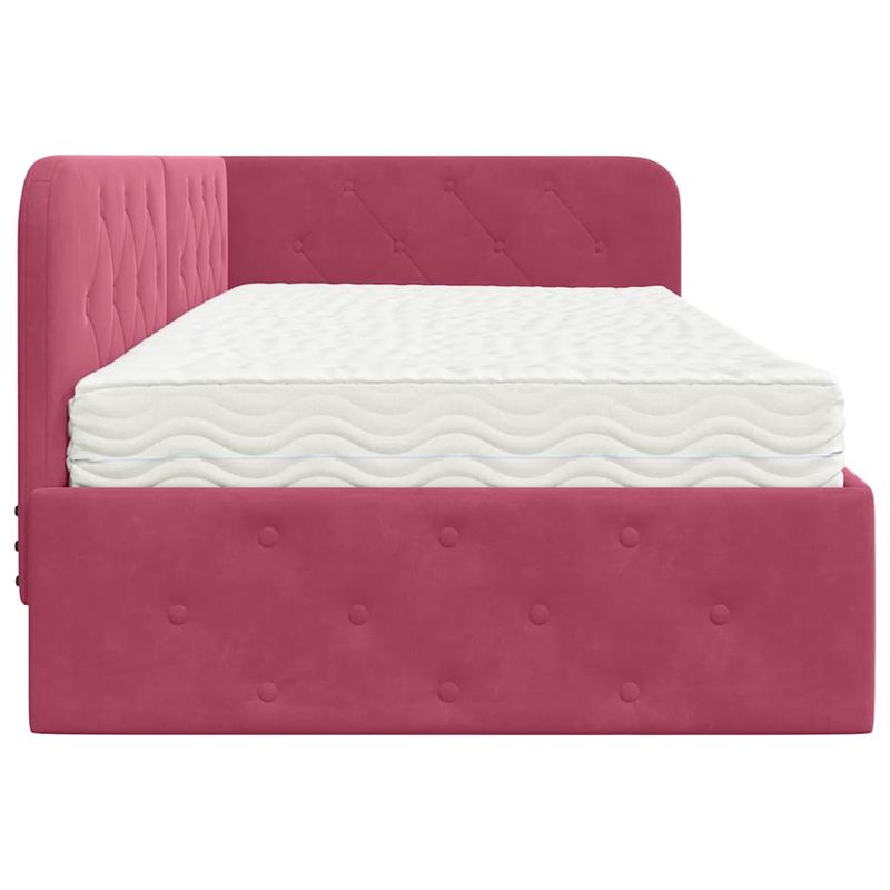 Casa si Gradina - Mobilier - Paturi si accesorii - Paturi - Cadru de pat coltar cu saltea Rosu Vin 90 x 190 cm Catifea - Infinity.ro