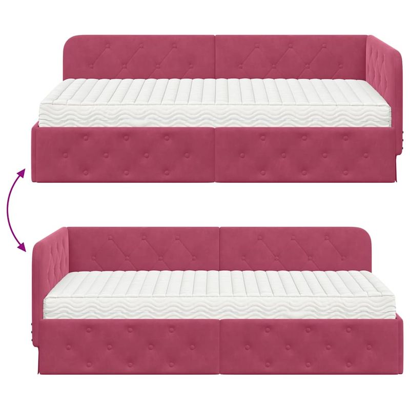 Casa si Gradina - Mobilier - Paturi si accesorii - Paturi - Cadru de pat coltar cu saltea Rosu Vin 90 x 190 cm Catifea - Infinity.ro