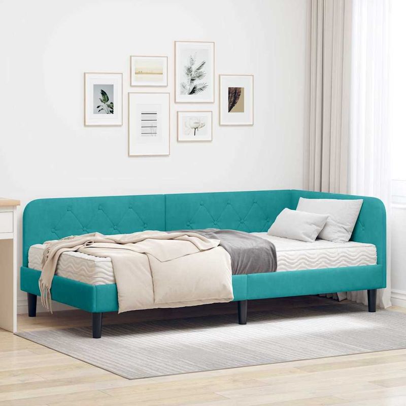 Casa si Gradina - Mobilier - Paturi si accesorii - Paturi - Cadru de pat coltar cu saltea Turcoaz 90 x 190 cm Catifea - Infinity.ro