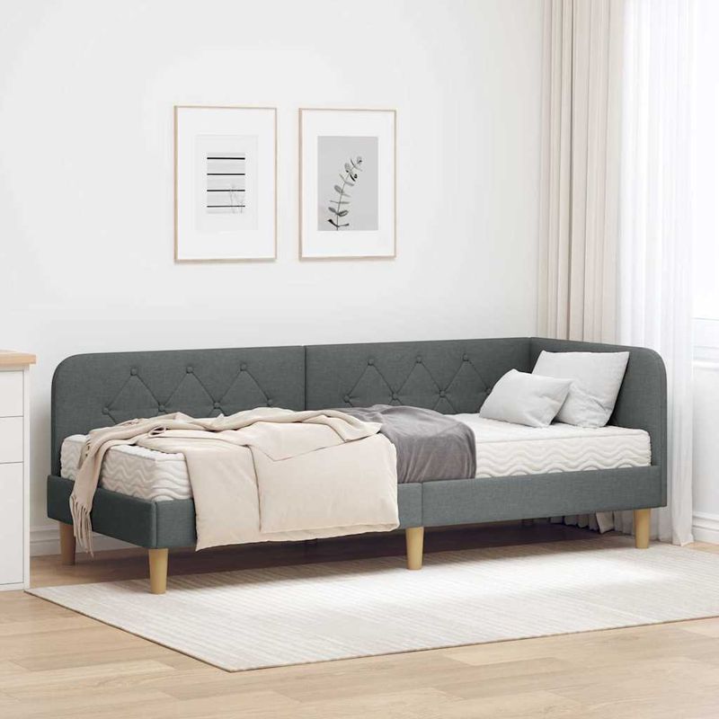 Casa si Gradina - Mobilier - Paturi si accesorii - Paturi - Cadru de pat coltar cu saltea Gri inchis 80 x 200 cm tesatura - Infinity.ro