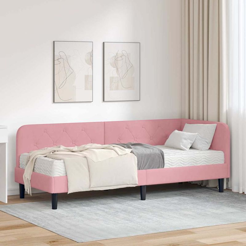 Casa si Gradina - Mobilier - Paturi si accesorii - Paturi - Cadru de pat coltar cu saltea Roz 80 x 200 cm Catifea - Infinity.ro