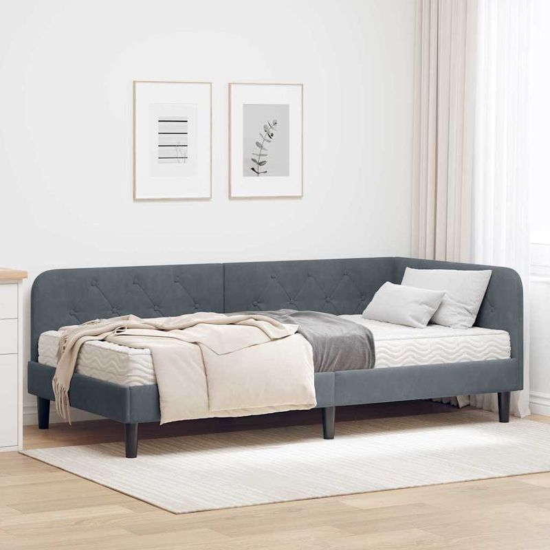 Casa si Gradina - Mobilier - Paturi si accesorii - Paturi - Cadru de pat coltar cu saltea Gri inchis 90 x 190 cm Catifea - Infinity.ro