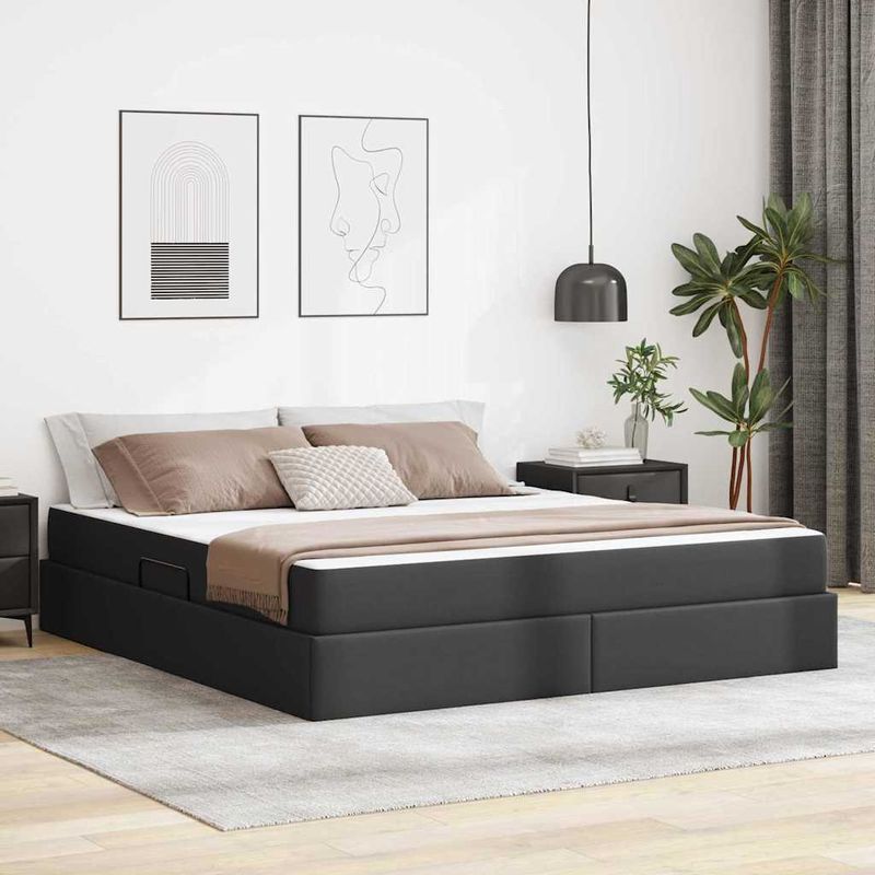 Casa si Gradina - Mobilier - Paturi si accesorii - Paturi - Pat cu saltea si spatiu de depozitare Negru 160 x 200 cm - Infinity.ro