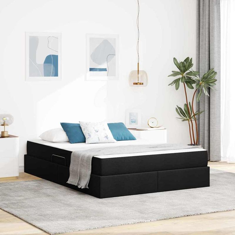 Casa si Gradina - Mobilier - Paturi si accesorii - Paturi - Pat cu saltea si spatiu de depozitare Negru 140 x 190 cm - Infinity.ro
