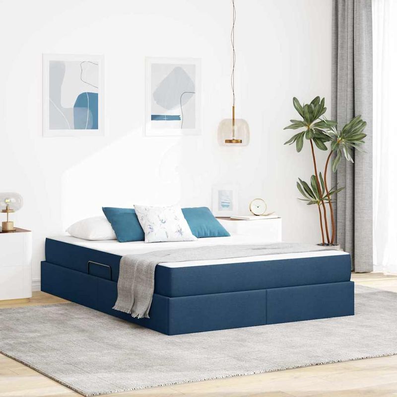 Casa si Gradina - Mobilier - Paturi si accesorii - Paturi - Pat cu saltea si spatiu de depozitare albastru 140 x 190 cm - Infinity.ro
