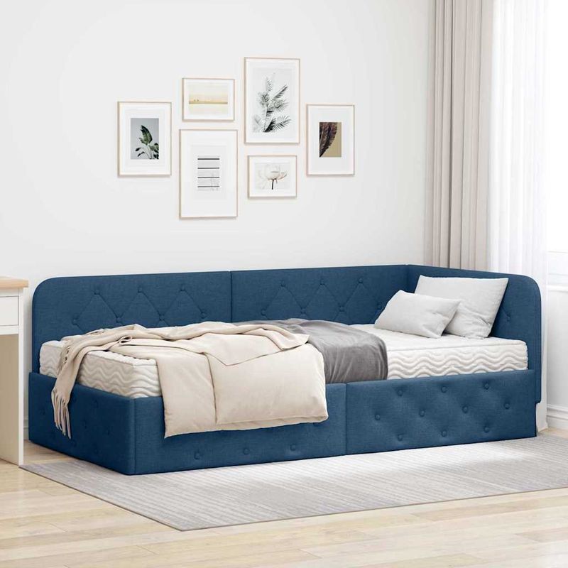 Casa si Gradina - Mobilier - Paturi si accesorii - Paturi - Cadru de pat coltar cu saltea albastru 90 x 190 cm tesatura - Infinity.ro