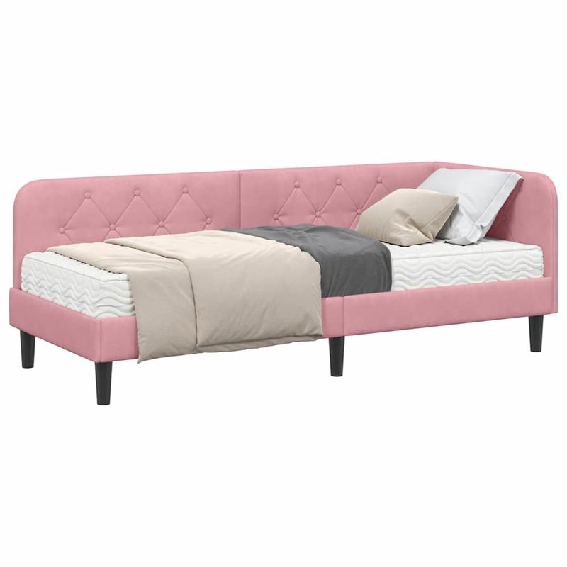 Casa si Gradina - Mobilier - Paturi si accesorii - Paturi - Cadru de pat coltar cu saltea Roz 80 x 200 cm Catifea - Infinity.ro