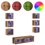 Casa si Gradina - Mobilier - Comode si corpuri - Comode - Cabinet TV cu lumini cu banda LED 8 pcs Lemn Vechi Sticla - Infinity.ro