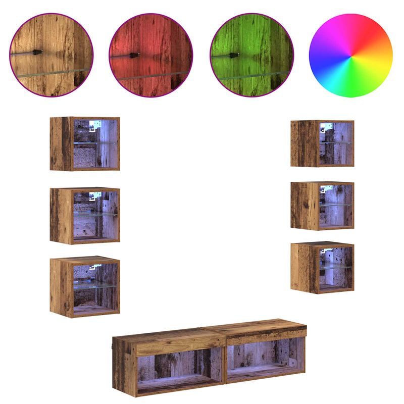 Casa si Gradina - Mobilier - Comode si corpuri - Comode - Cabinet TV cu lumini cu banda LED 8 pcs Lemn Vechi Sticla - Infinity.ro