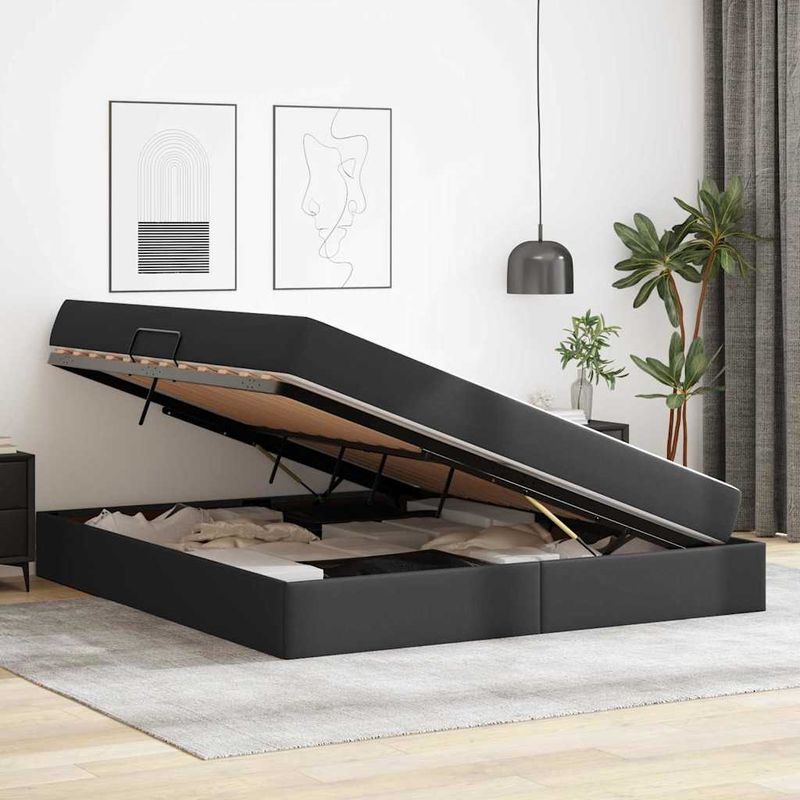Casa si Gradina - Mobilier - Paturi si accesorii - Paturi - Pat cu saltea si spatiu de depozitare Negru 160 x 200 cm - Infinity.ro