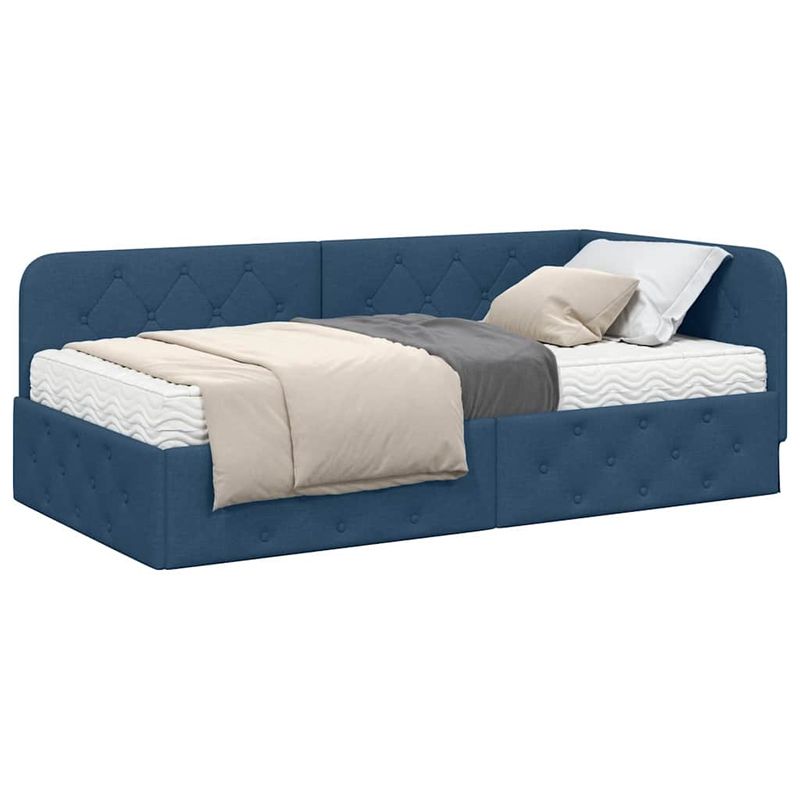Casa si Gradina - Mobilier - Paturi si accesorii - Paturi - Cadru de pat coltar cu saltea albastru 90 x 190 cm tesatura - Infinity.ro