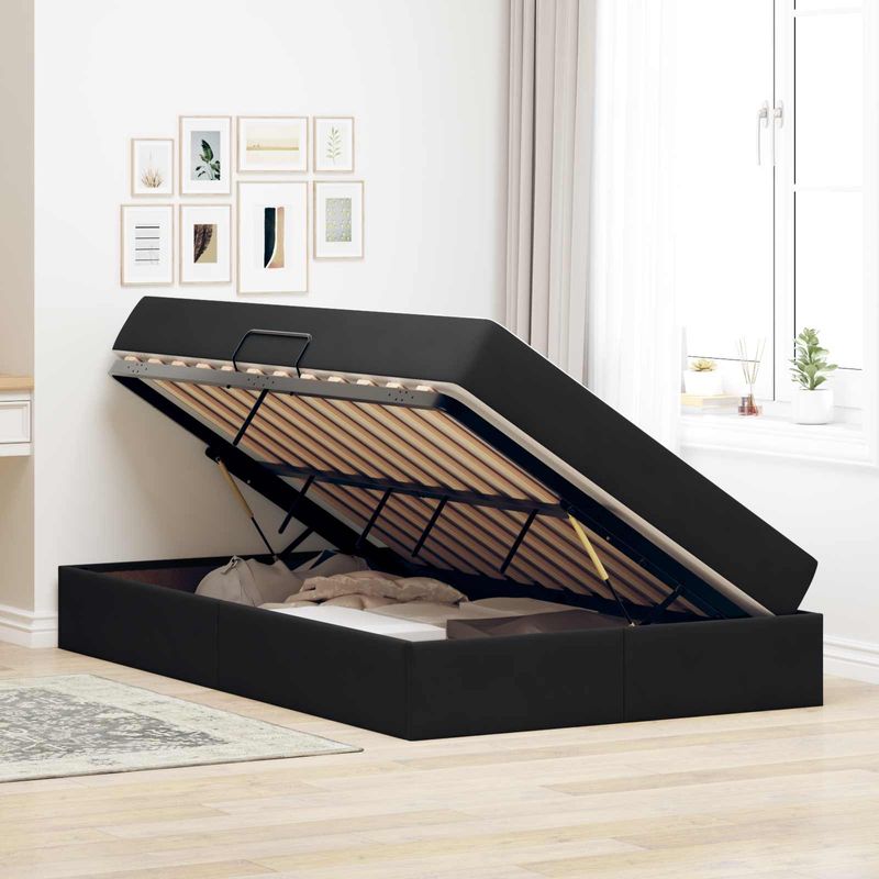 Casa si Gradina - Mobilier - Paturi si accesorii - Paturi - Pat cu saltea si spatiu de depozitare Negru 120 x 190 cm - Infinity.ro