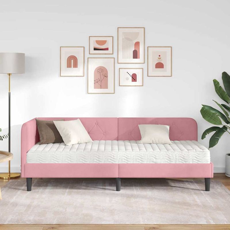 Casa si Gradina - Mobilier - Paturi si accesorii - Paturi - Cadru de pat coltar cu saltea Roz 80 x 200 cm Catifea - Infinity.ro