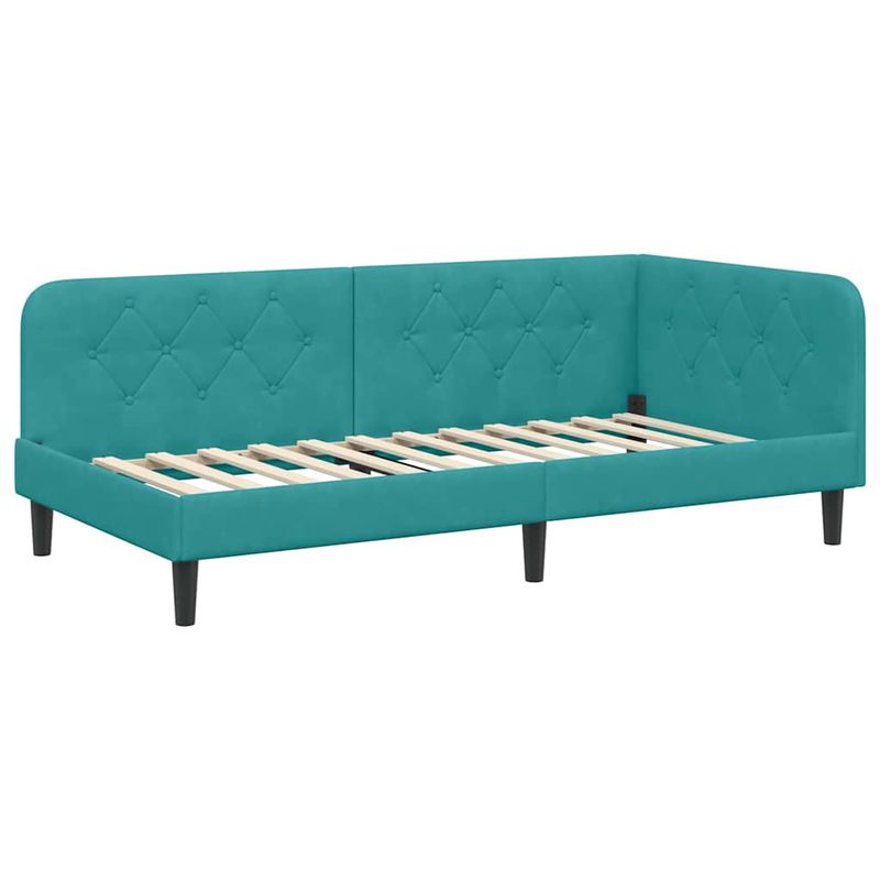 Casa si Gradina - Mobilier - Paturi si accesorii - Paturi - Cadru de pat coltar cu saltea Turcoaz 90 x 190 cm Catifea - Infinity.ro