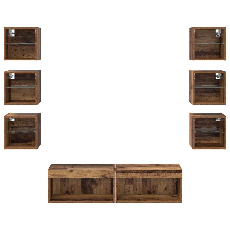 Casa si Gradina - Mobilier - Comode si corpuri - Comode - Cabinet TV cu lumini cu banda LED 8 pcs Lemn Vechi Sticla - Infinity.ro