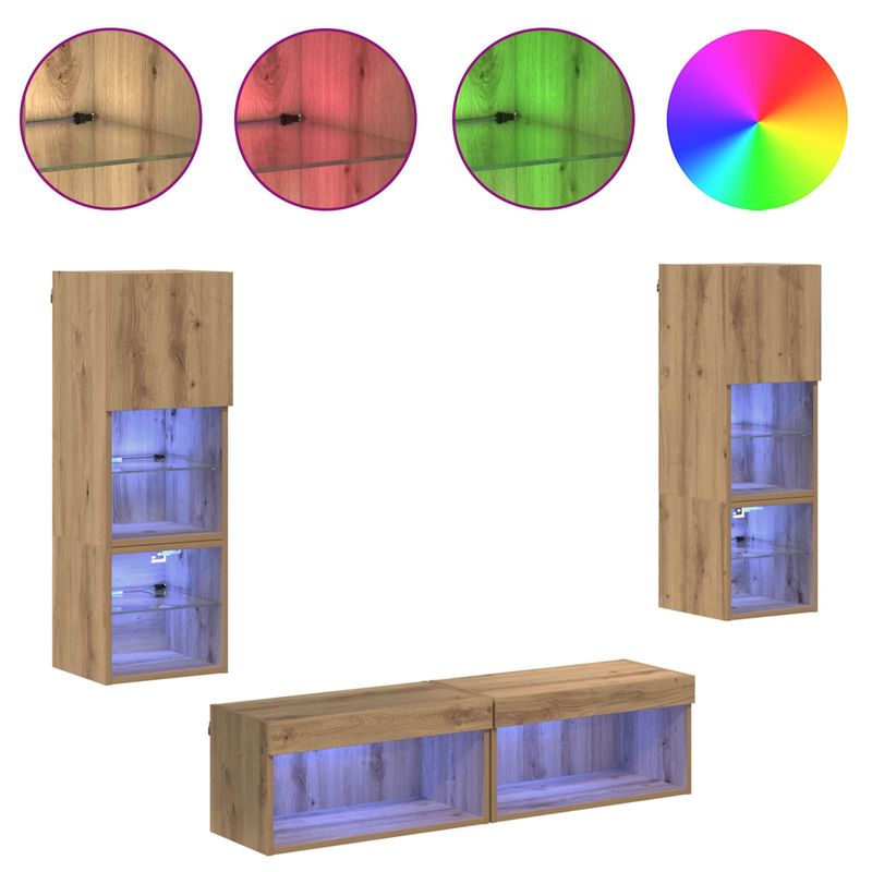 Casa si Gradina - Mobilier - Comode si corpuri - Comode - cu lumini cu banda LED 6 pcs Stejar Artizanal Lemn compozit - Infinity.ro
