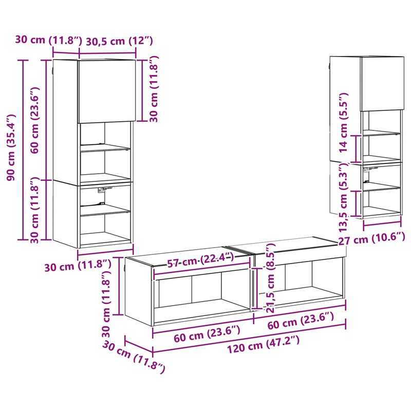 Casa si Gradina - Mobilier - Comode si corpuri - Comode - cu lumini cu banda LED 6 pcs Stejar Artizanal Lemn compozit - Infinity.ro