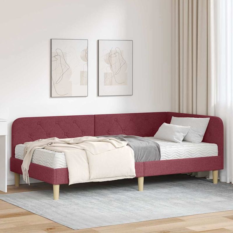 Casa si Gradina - Mobilier - Paturi si accesorii - Paturi - Cadru de pat coltar cu saltea Rosu Vin 100 x 200 cm tesatura - Infinity.ro