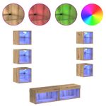 Casa si Gradina - Mobilier - Comode si corpuri - Comode - Cabinet TV cu lumini cu banda LED 8 pcs Stejar Artizanal Sticla - Infinity.ro