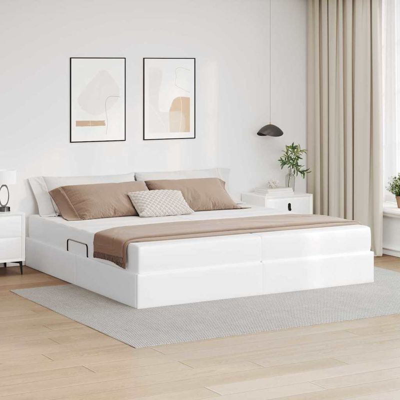Casa si Gradina - Mobilier - Paturi si accesorii - Paturi - Pat cu saltea si spatiu de depozitare Alb 200 x 200 cm - Infinity.ro