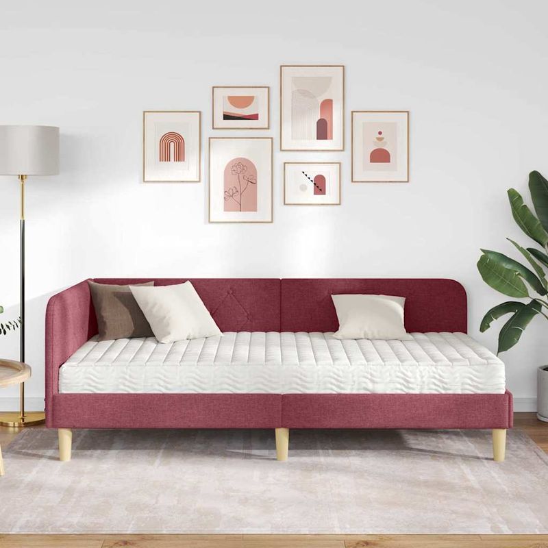 Casa si Gradina - Mobilier - Paturi si accesorii - Paturi - Cadru de pat coltar cu saltea Rosu Vin 100 x 200 cm tesatura - Infinity.ro