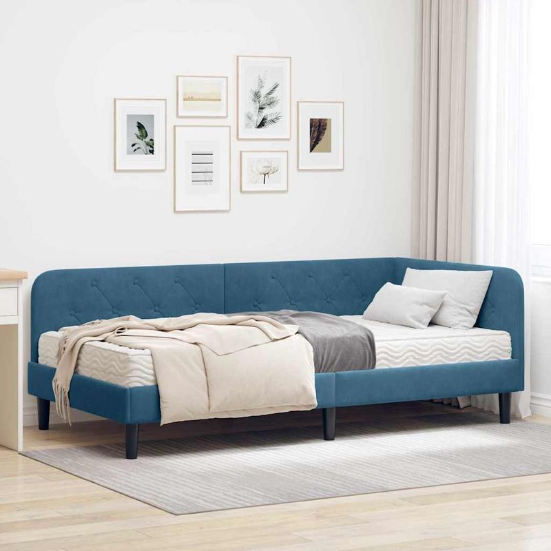 Casa si Gradina - Mobilier - Paturi si accesorii - Paturi - Cadru de pat coltar cu saltea albastru 90 x 200 cm Catifea - Infinity.ro