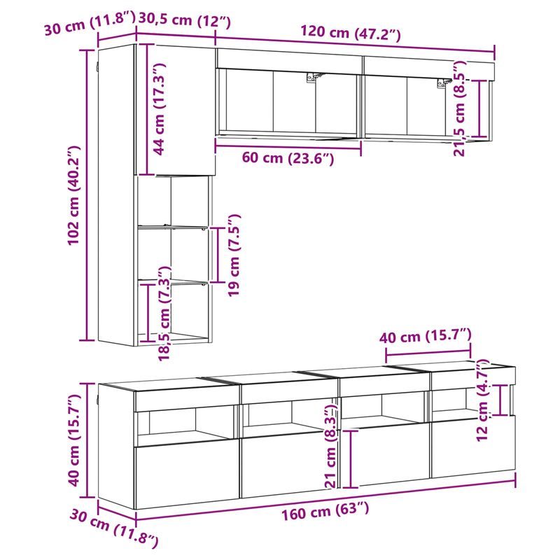 Casa si Gradina - Mobilier - Comode si corpuri - Comode - Cabinet TV Pe perete 7 pcs Lemn Vechi Lemn compozit - Infinity.ro