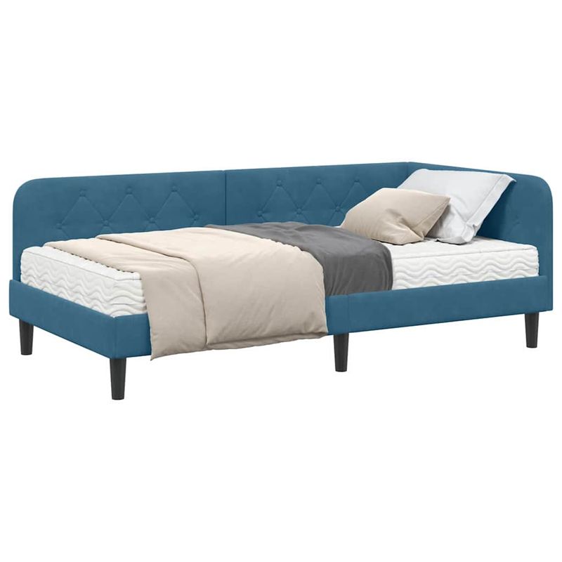 Casa si Gradina - Mobilier - Paturi si accesorii - Paturi - Cadru de pat coltar cu saltea albastru 90 x 200 cm Catifea - Infinity.ro