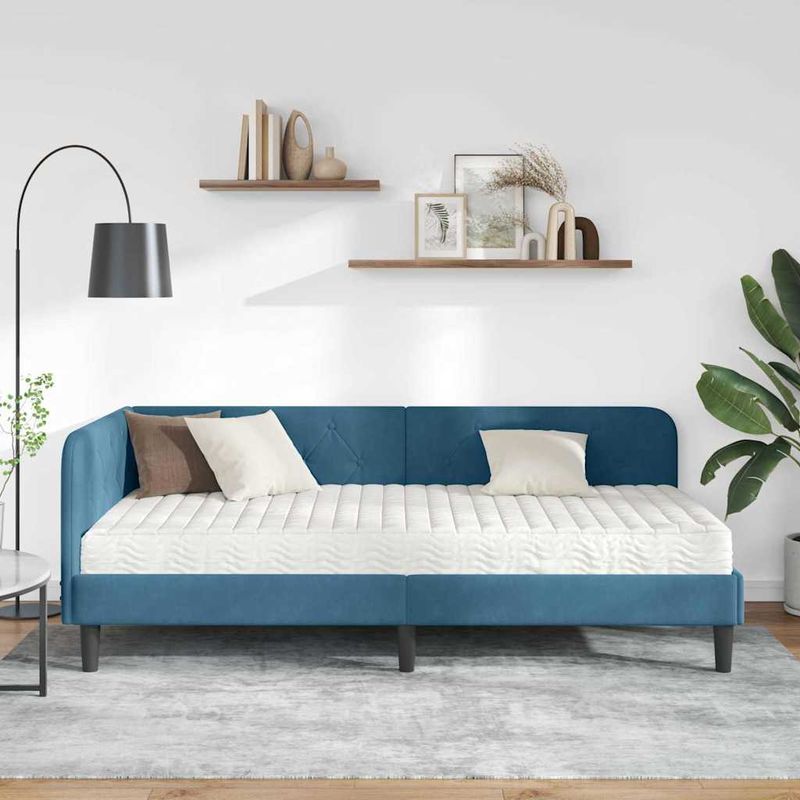 Casa si Gradina - Mobilier - Paturi si accesorii - Paturi - Cadru de pat coltar cu saltea albastru 90 x 200 cm Catifea - Infinity.ro