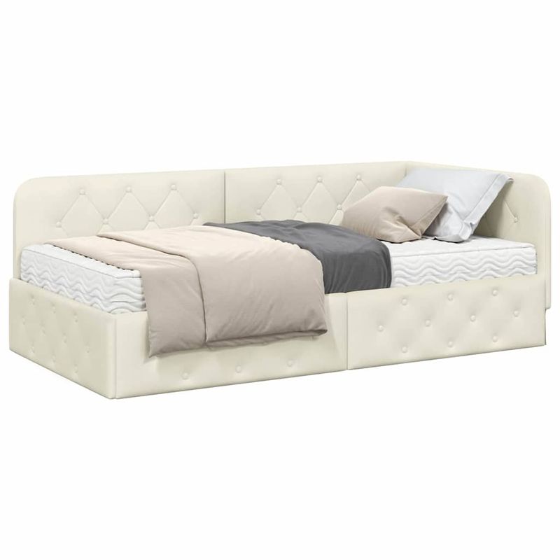 Casa si Gradina - Mobilier - Paturi si accesorii - Paturi - Cadru de pat coltar cu saltea Crem 90 x 190 cm Catifea - Infinity.ro