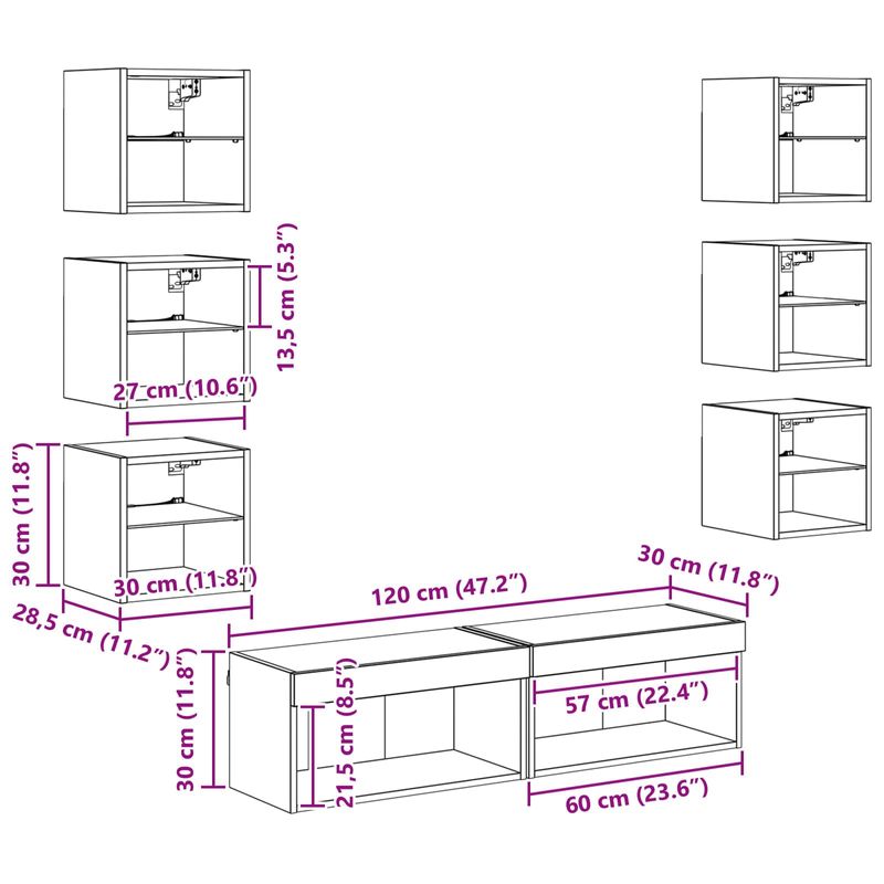 Casa si Gradina - Mobilier - Comode si corpuri - Comode - Cabinet TV cu lumini cu banda LED 8 pcs Stejar Artizanal Sticla - Infinity.ro