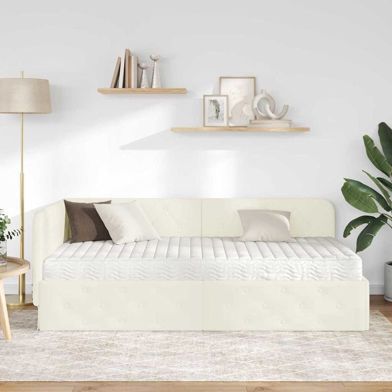 Casa si Gradina - Mobilier - Paturi si accesorii - Paturi - Cadru de pat coltar cu saltea Crem 90 x 190 cm Catifea - Infinity.ro