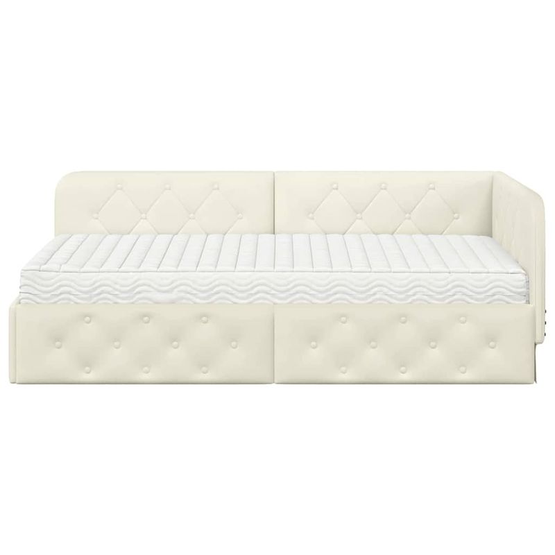 Casa si Gradina - Mobilier - Paturi si accesorii - Paturi - Cadru de pat coltar cu saltea Crem 90 x 190 cm Catifea - Infinity.ro