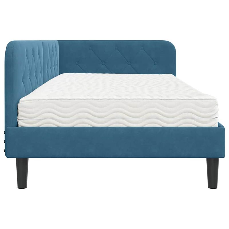 Casa si Gradina - Mobilier - Paturi si accesorii - Paturi - Cadru de pat coltar cu saltea albastru 90 x 200 cm Catifea - Infinity.ro