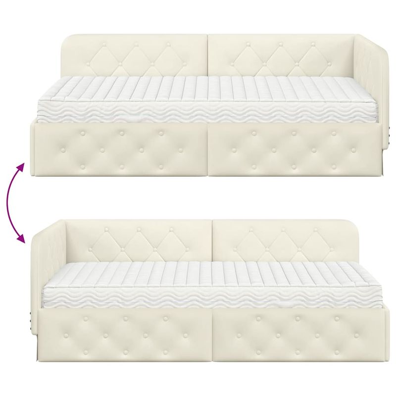 Casa si Gradina - Mobilier - Paturi si accesorii - Paturi - Cadru de pat coltar cu saltea Crem 90 x 190 cm Catifea - Infinity.ro
