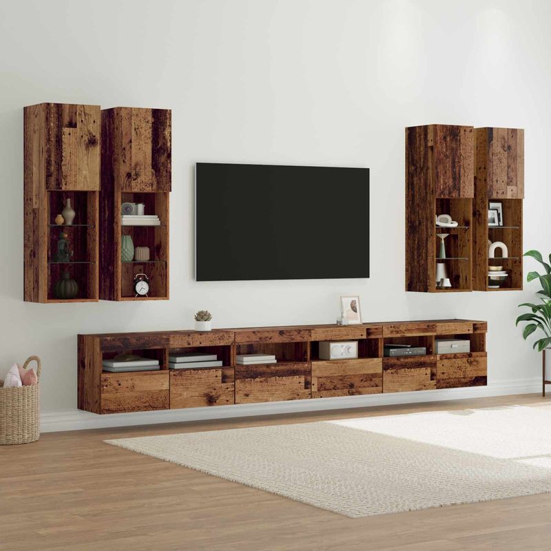 Casa si Gradina - Mobilier - Seturi de mobilier - Seturi living - Set Dulap pentru Televizor Montat pe Perete 7 pcs Lemn Vechi - Infinity.ro