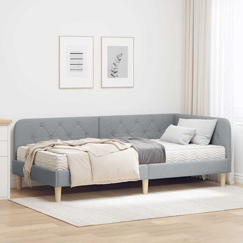 Casa si Gradina - Mobilier - Paturi si accesorii - Paturi - Cadru de pat coltar cu saltea Gri deschis 100 x 200 cm tesatura - Infinity.ro