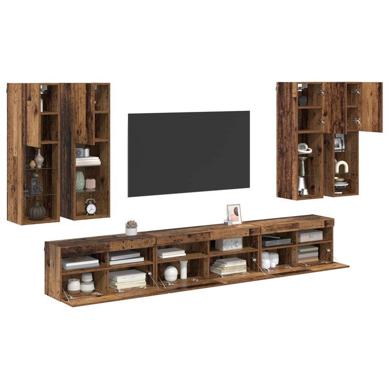 Casa si Gradina - Mobilier - Seturi de mobilier - Seturi living - Set Dulap pentru Televizor Montat pe Perete 7 pcs Lemn Vechi - Infinity.ro