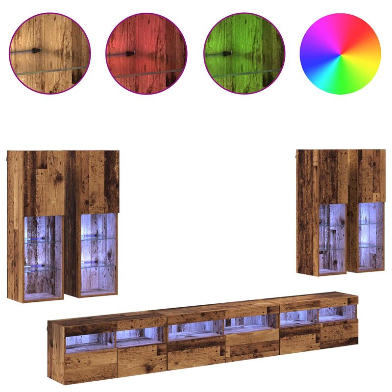 Casa si Gradina - Mobilier - Seturi de mobilier - Seturi living - Set Dulap pentru Televizor Montat pe Perete 7 pcs Lemn Vechi - Infinity.ro