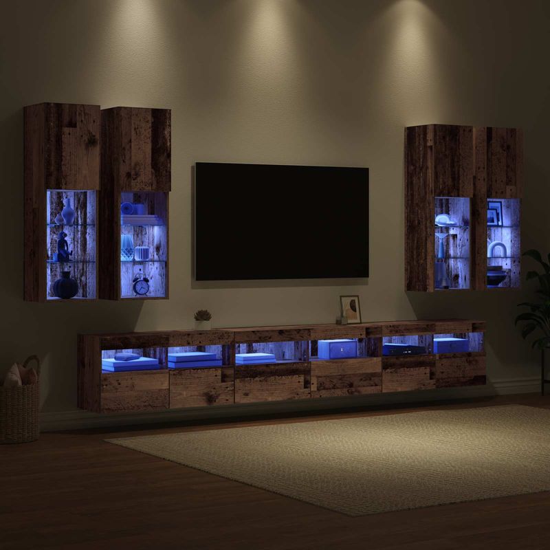 Casa si Gradina - Mobilier - Seturi de mobilier - Seturi living - Set Dulap pentru Televizor Montat pe Perete 7 pcs Lemn Vechi - Infinity.ro