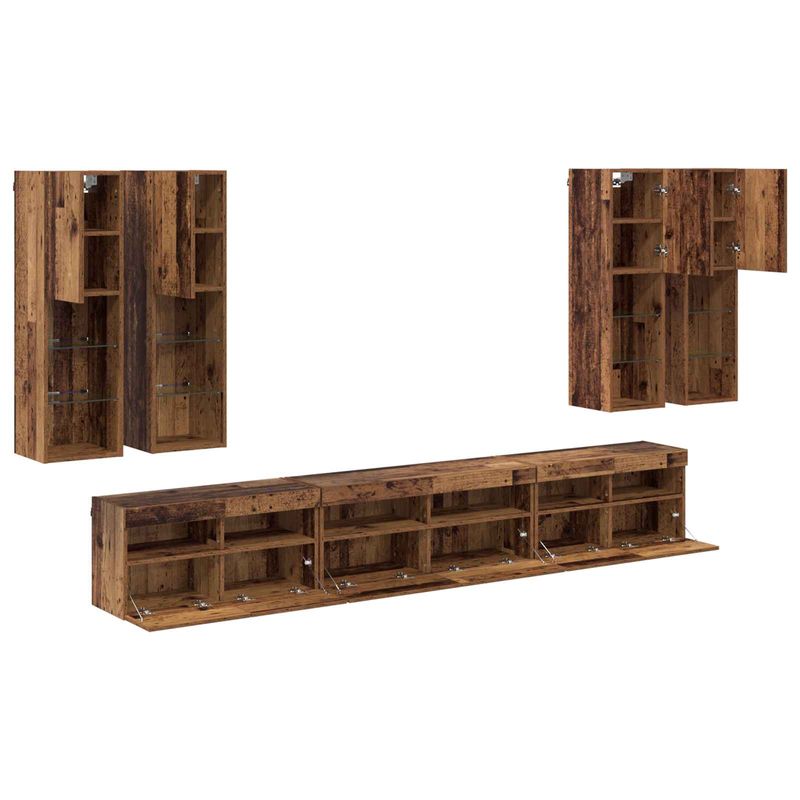 Casa si Gradina - Mobilier - Seturi de mobilier - Seturi living - Set Dulap pentru Televizor Montat pe Perete 7 pcs Lemn Vechi - Infinity.ro