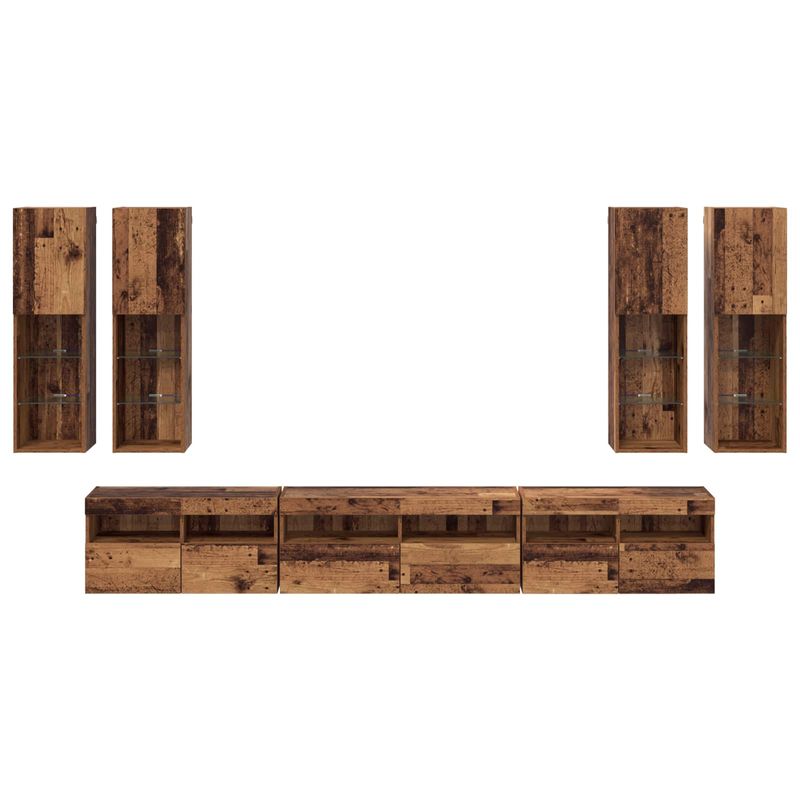 Casa si Gradina - Mobilier - Seturi de mobilier - Seturi living - Set Dulap pentru Televizor Montat pe Perete 7 pcs Lemn Vechi - Infinity.ro
