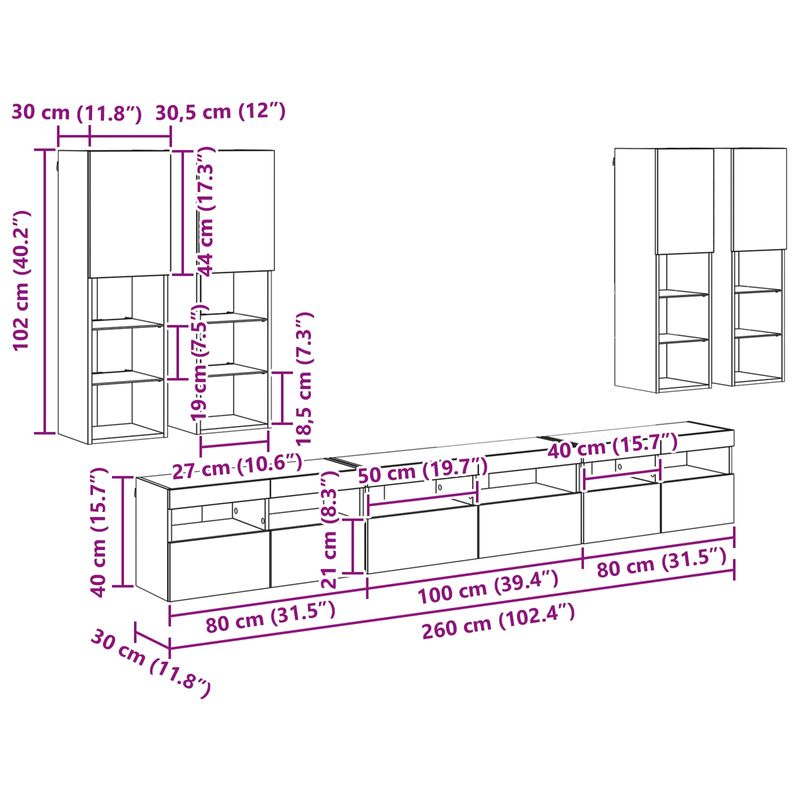 Casa si Gradina - Mobilier - Seturi de mobilier - Seturi living - Set Dulap pentru Televizor Montat pe Perete 7 pcs Lemn Vechi - Infinity.ro