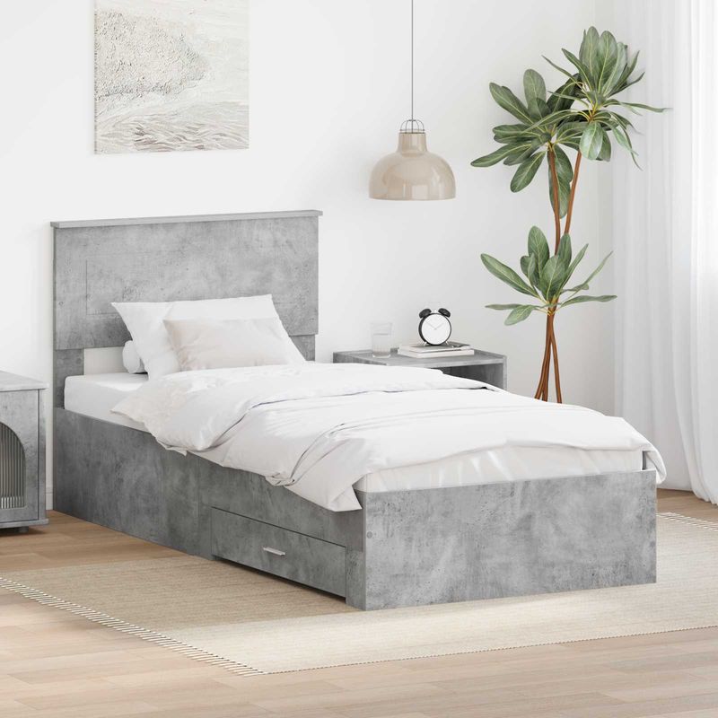 Casa si Gradina - Mobilier - Paturi si accesorii - Paturi - Cadru de pat Gri beton si argintiu 75 x 190 cm Lemn compozit - Infinity.ro