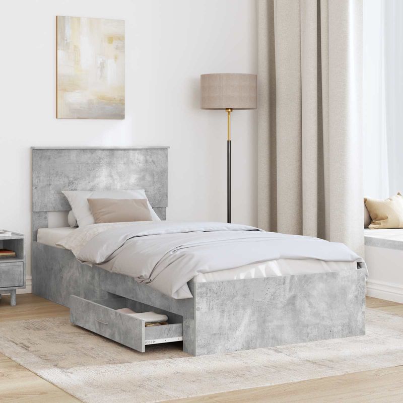 Casa si Gradina - Mobilier - Paturi si accesorii - Paturi - Cadru de pat Gri beton si argintiu 75 x 190 cm Lemn compozit - Infinity.ro
