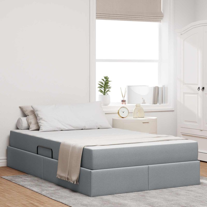 Casa si Gradina - Mobilier - Paturi si accesorii - Paturi - Pat cu saltea si spatiu de depozitare Gri deschis 120 x 190 cm - Infinity.ro