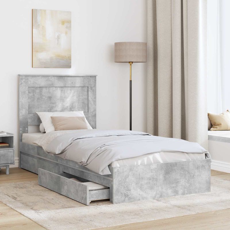 Casa si Gradina - Mobilier - Paturi si accesorii - Paturi - Pat cu storage Gri din beton 75 x 190 cm Lemn compozit - Infinity.ro