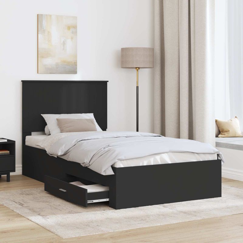 Casa si Gradina - Mobilier - Paturi si accesorii - Paturi - Cadru de pat Negru si argintiu 100 x 200 cm Lemn compozit - Infinity.ro