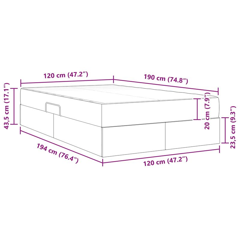 Casa si Gradina - Mobilier - Paturi si accesorii - Paturi - Pat cu saltea si spatiu de depozitare Gri deschis 120 x 190 cm - Infinity.ro